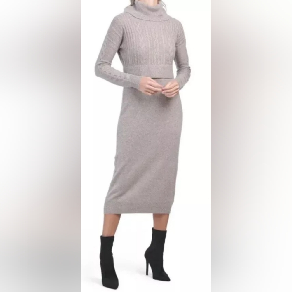 Tahari Beige Knit Long Wool Alpaca Blend Sweater Dress Size Large